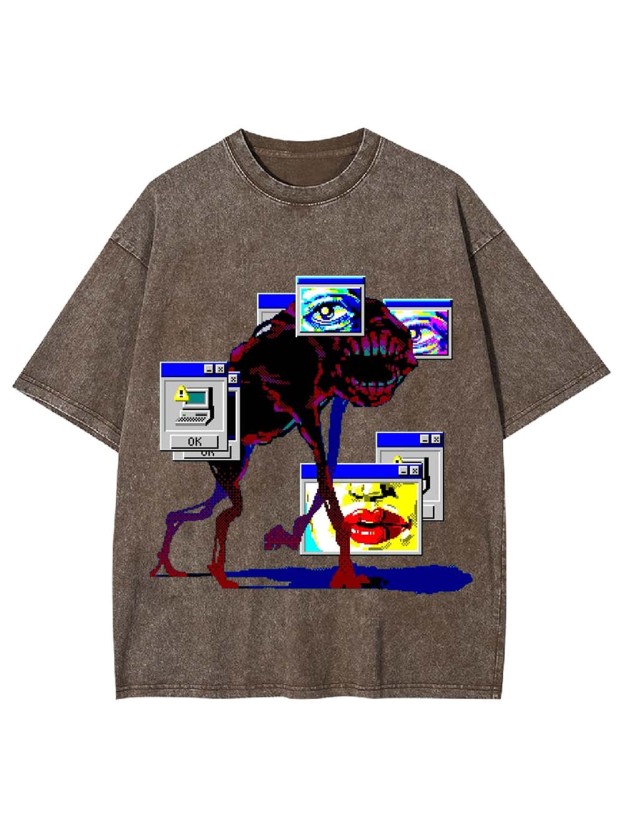 Glitch Aesthetic Creature Washed Tshirt