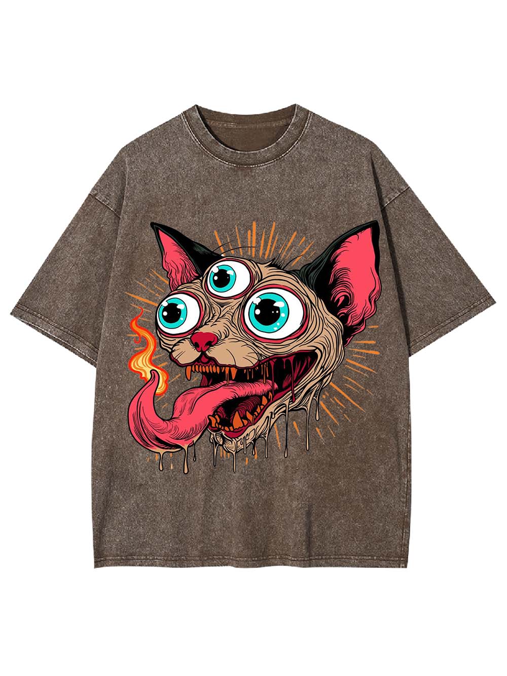 Flaming Three-Eyed Cat Washed Tshirt