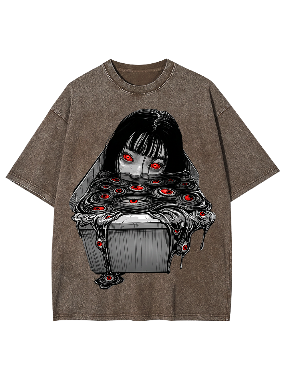 Japanese Horror Red-Eye Girl Washed Tshirt