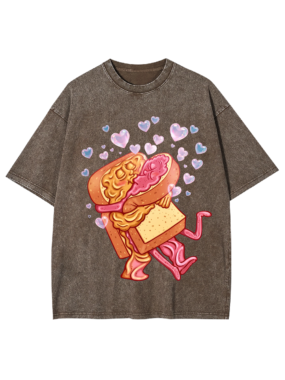 Pink Cute Hugging Sandwich Washed Tshirt