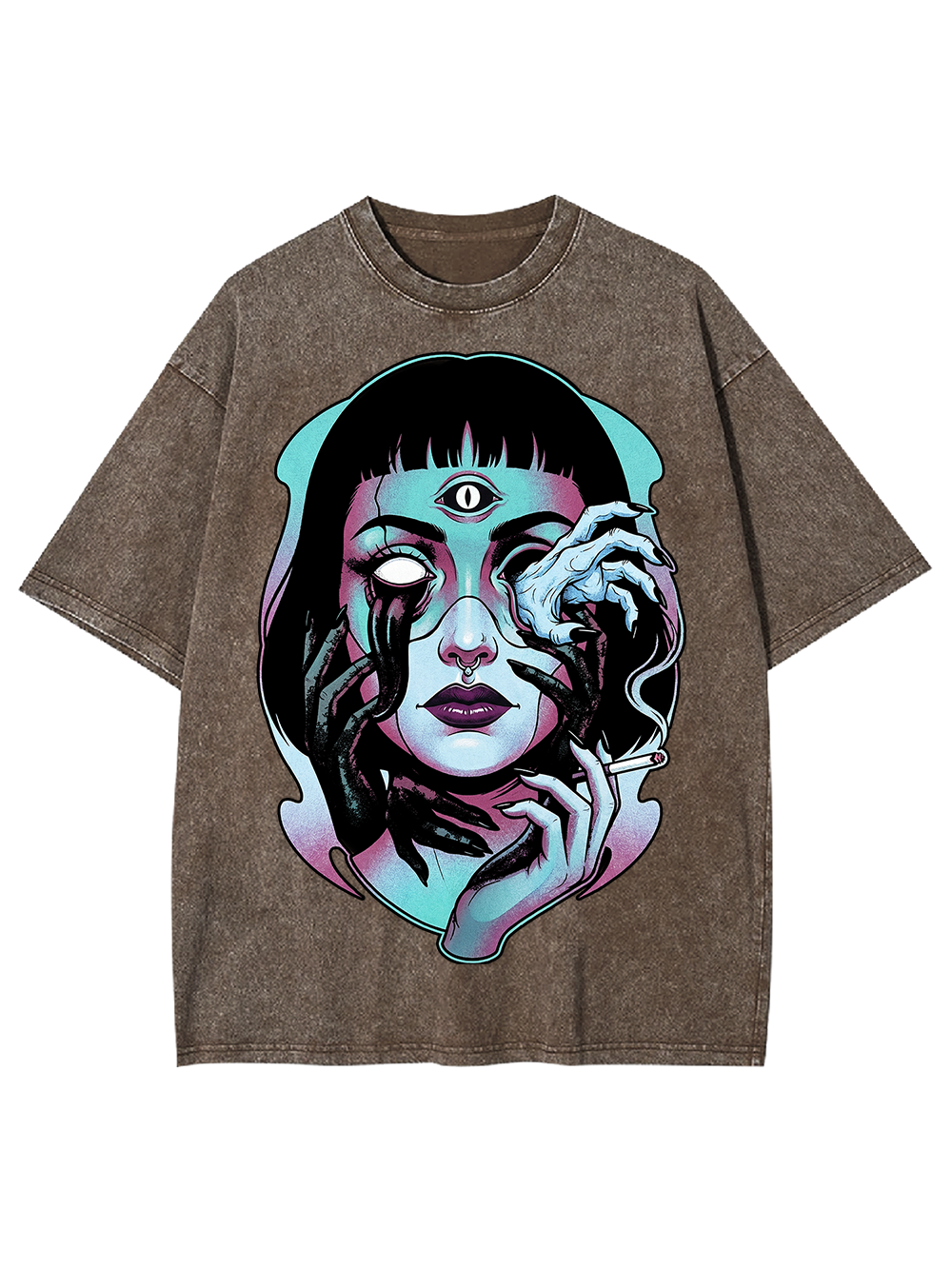 Haunting Third Eye Illustration Washed Tshirt