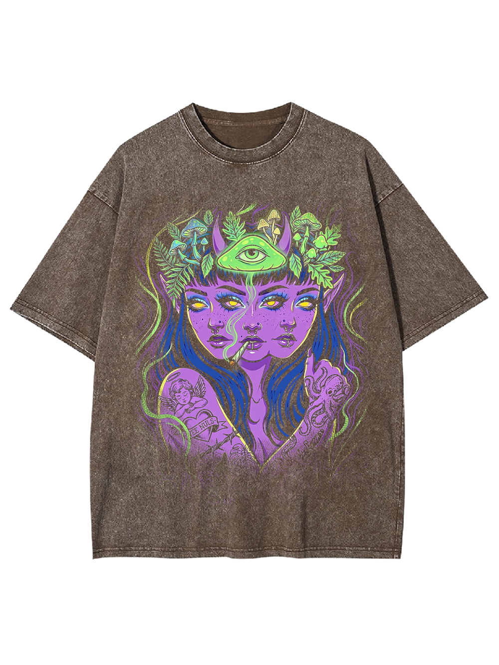 TRIPLE HEADED SHAMAN WASHED TSHIRT