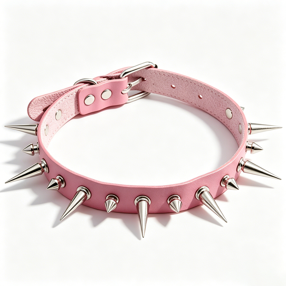 SPIKED LEATHER CLO NECKLACE