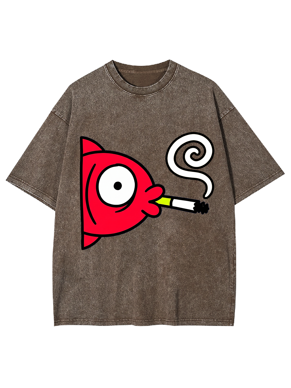 CARTOON RED FISH SMOKING CIGARETTE WASHED TSHIRT
