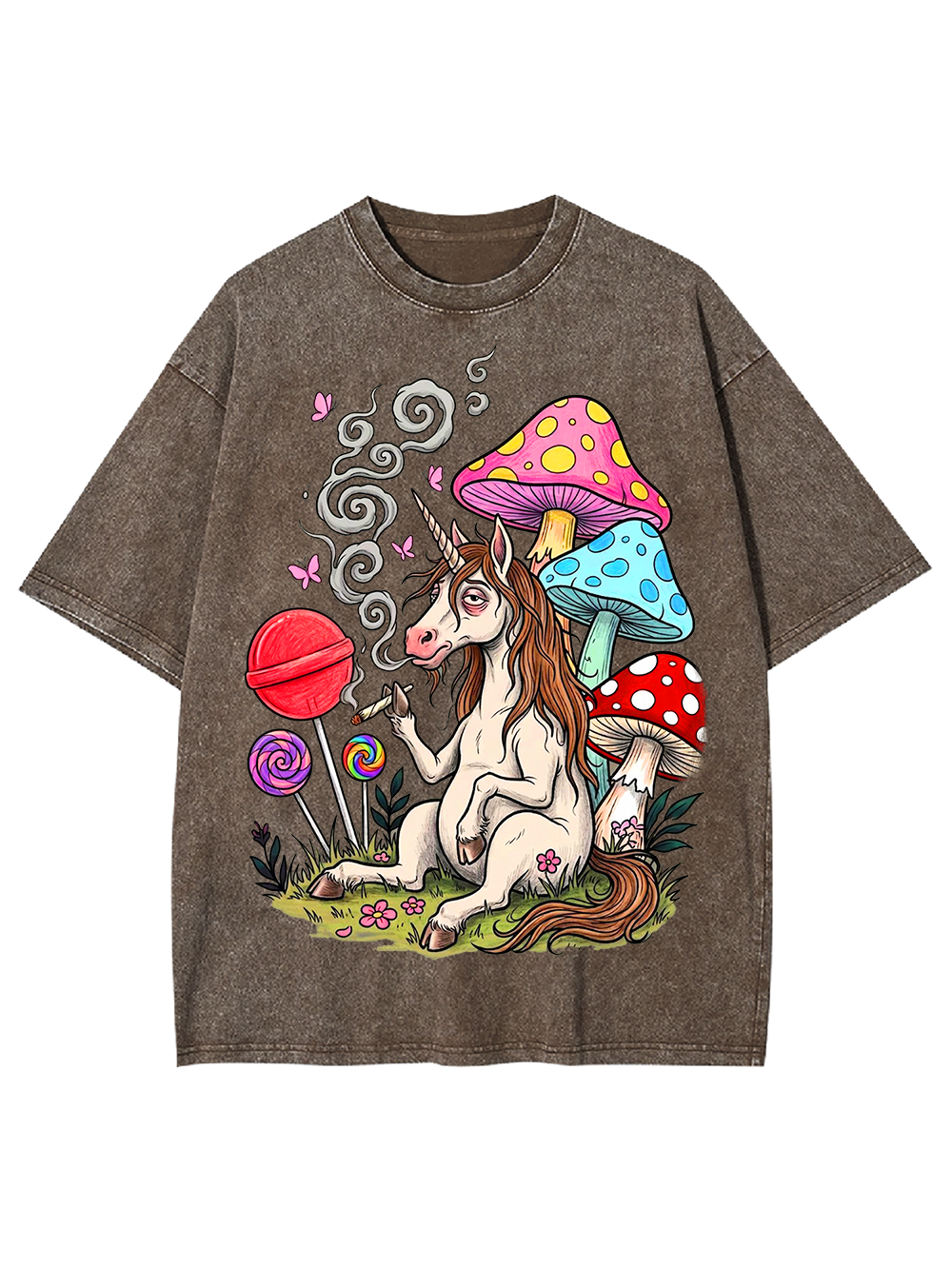 PSYCHEDELIC UNICORN AND MUSHROOM FANTASY WASHED TSHIRT