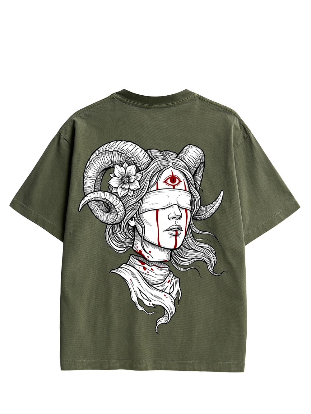 RAM HORN GIRL BLOODY NECK DOUBLE SIDED PRINT WASHED TSHIRT