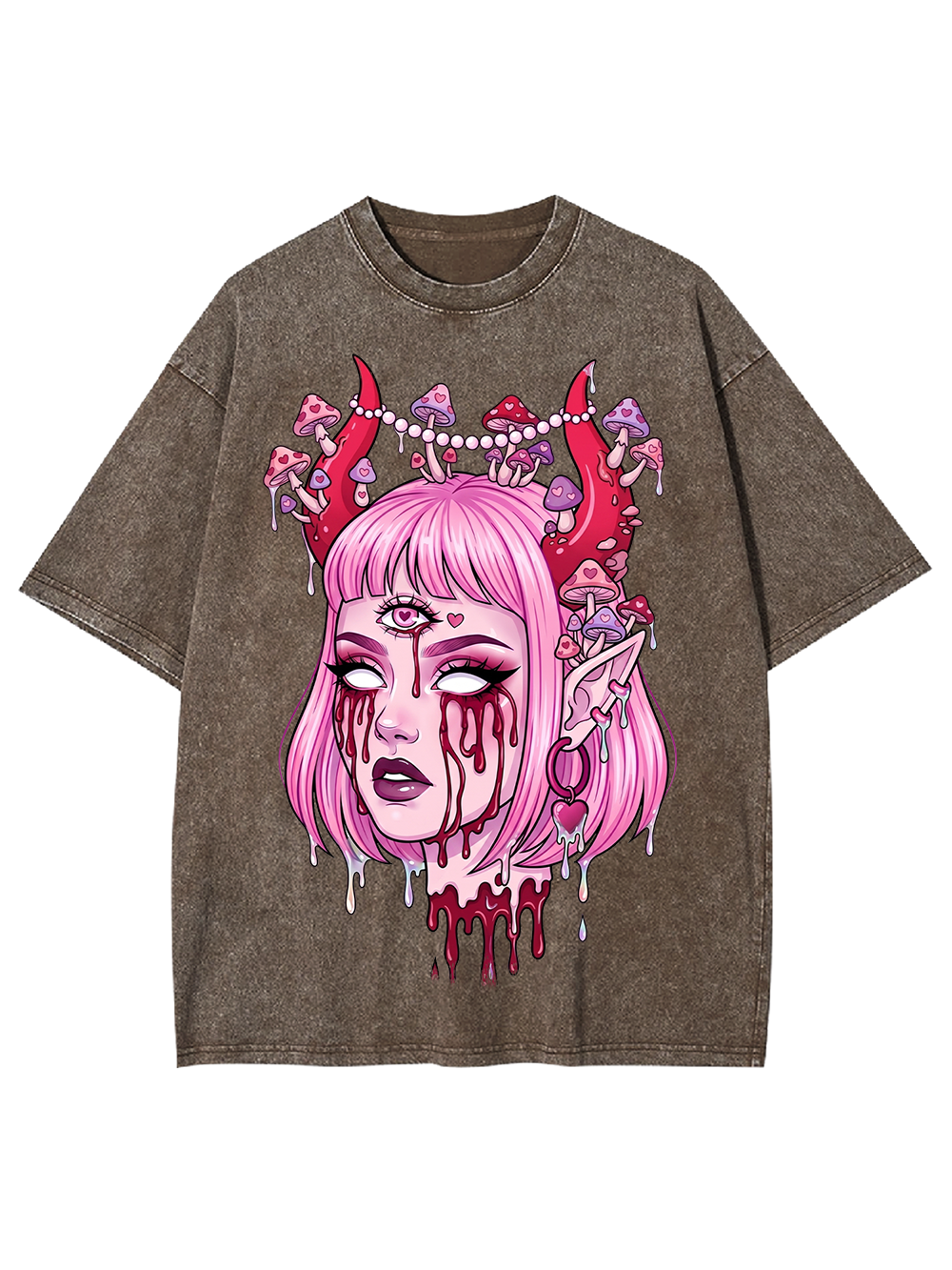 PINK DEMON GIRL SHROOM WASHED TSHIRT