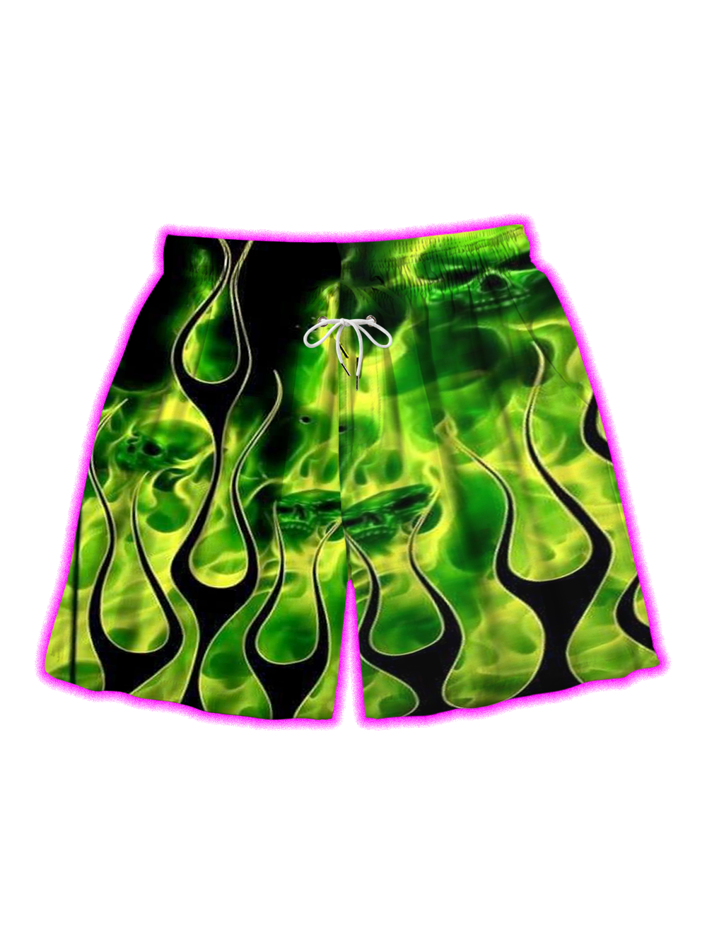 NEON TOXIC GREEN FLAME ALL OVER PRINT SHORTS