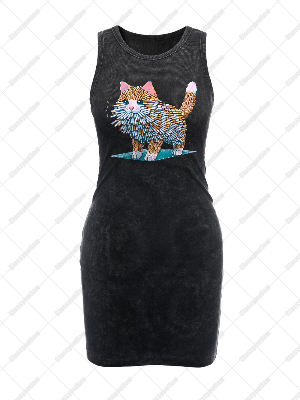 CIGARETTE CAT VINTAGE BODYCON TANK DRESS
