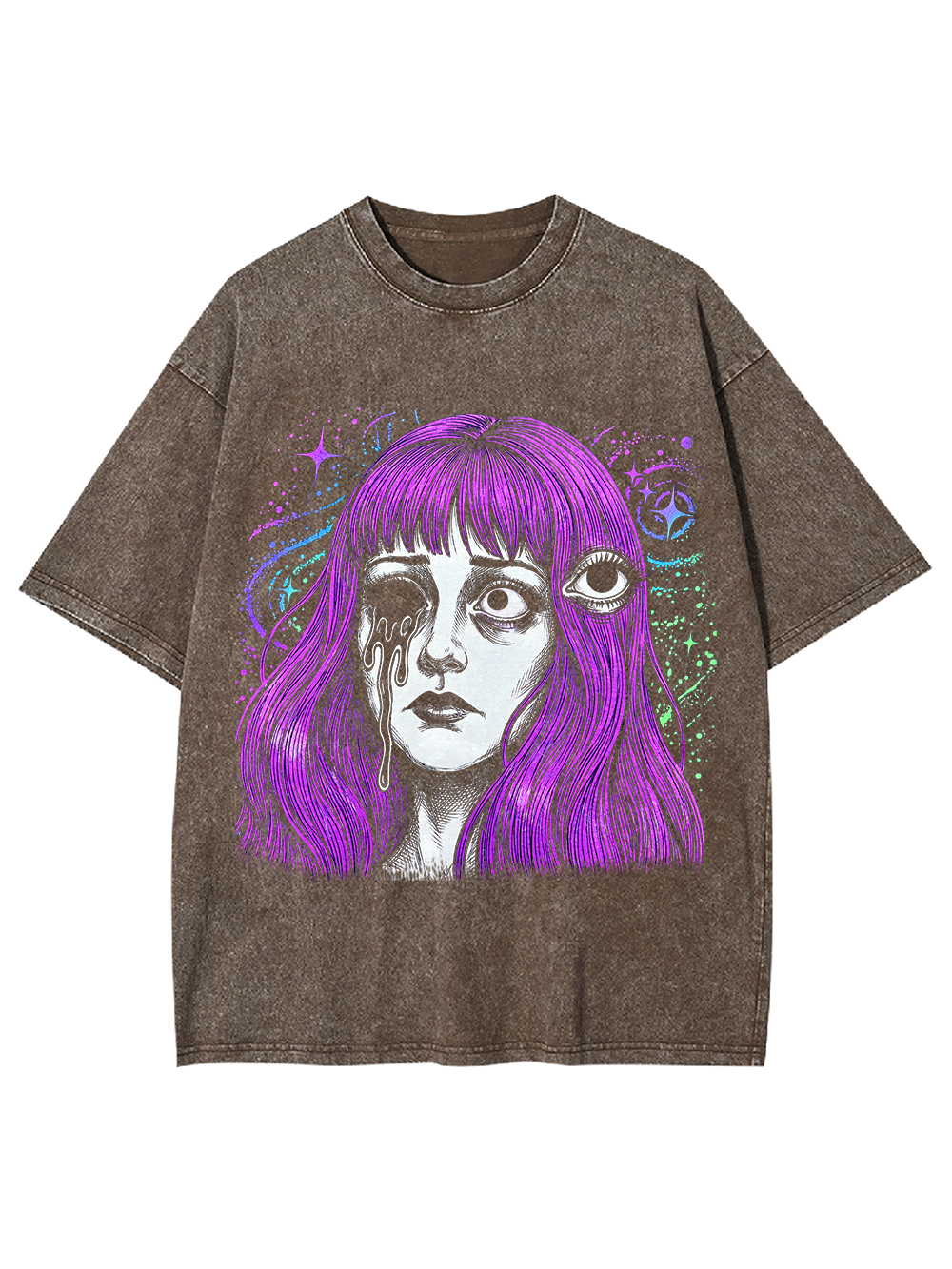 PURPLE PSYCHEDELIC ONE-EYE GIRL WASHED TSHIRT