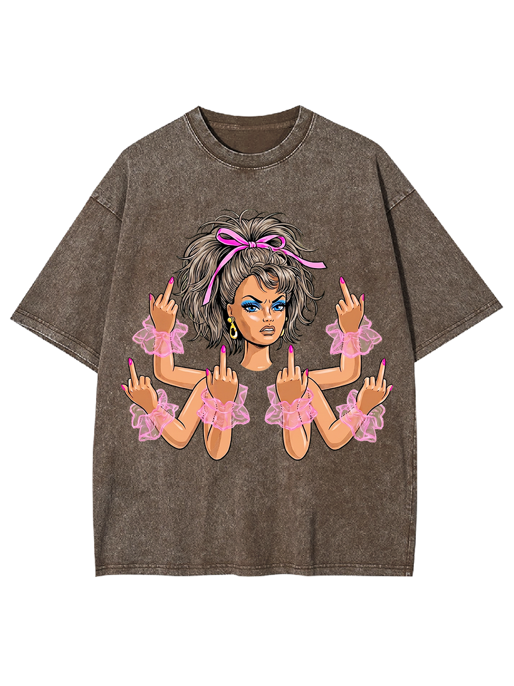 PINK BOW ATTITUDE QUEEN WASHED TSHIRT