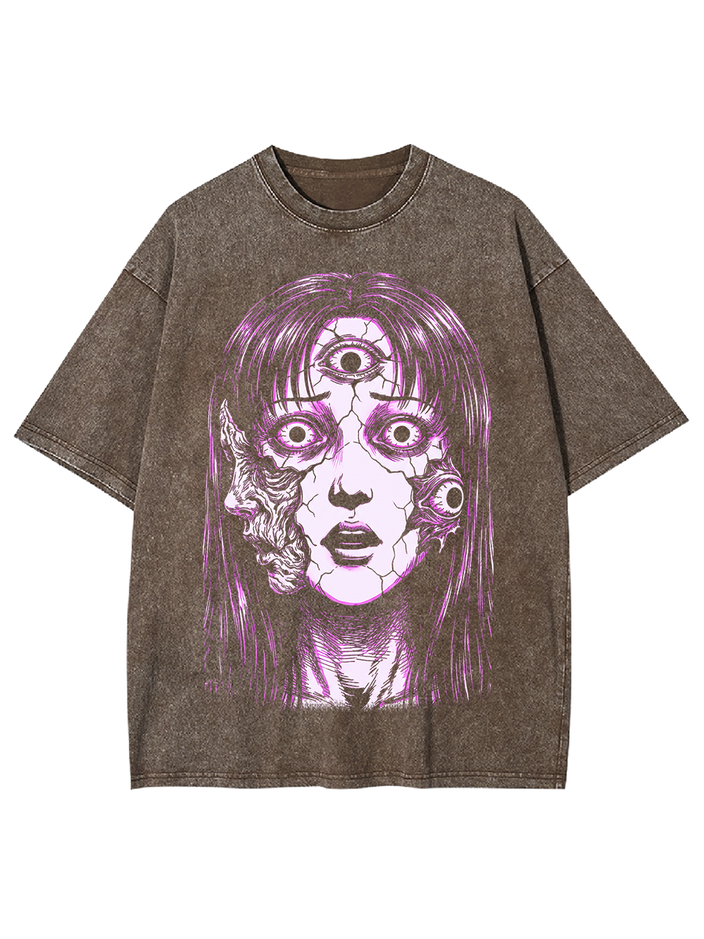 PURPLE PSYCHIC MULTI-EYE GIRL WASHED TSHIRT