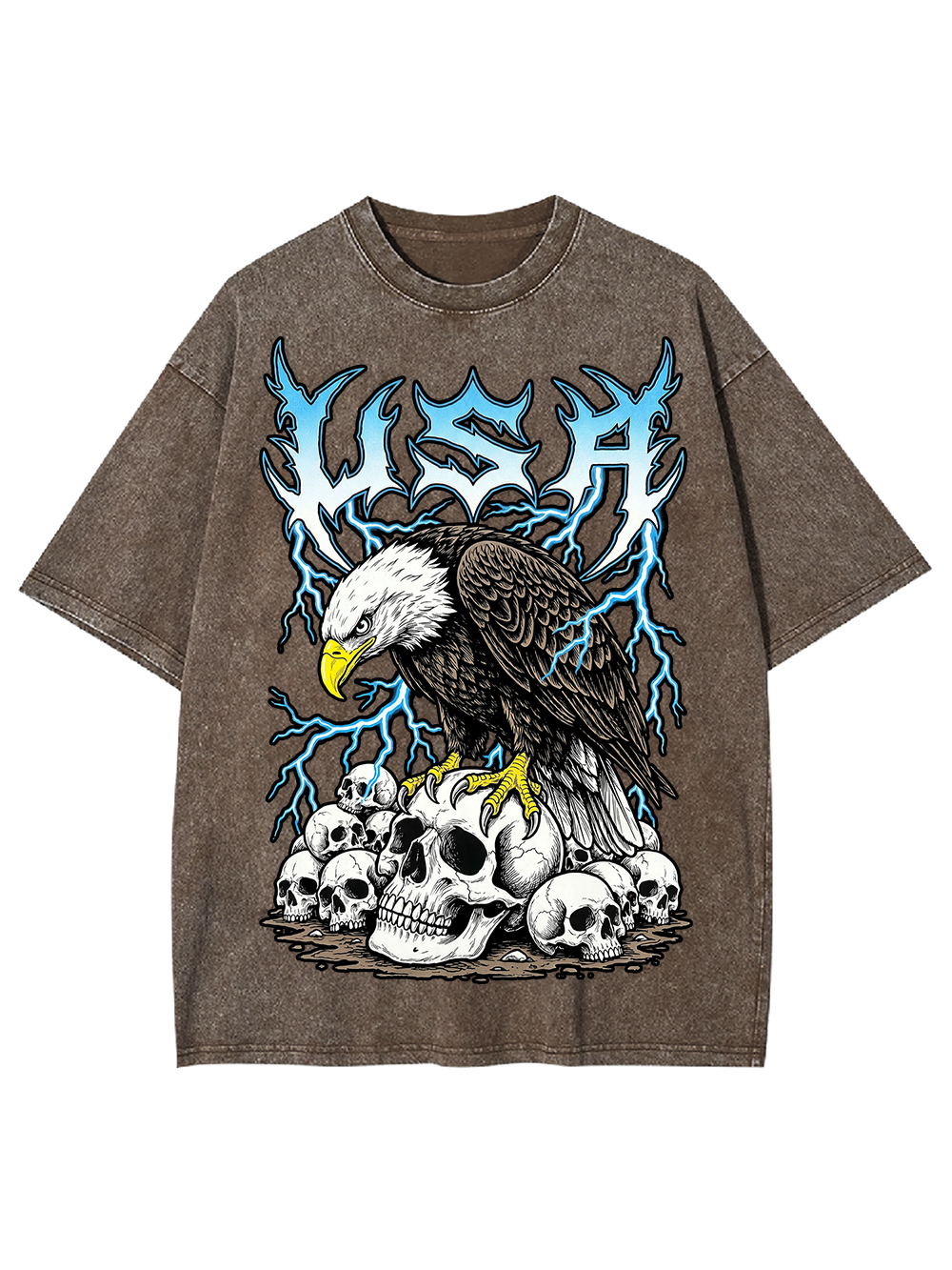 USA EAGLE THUNDER SKULLS WASHED TSHIRT