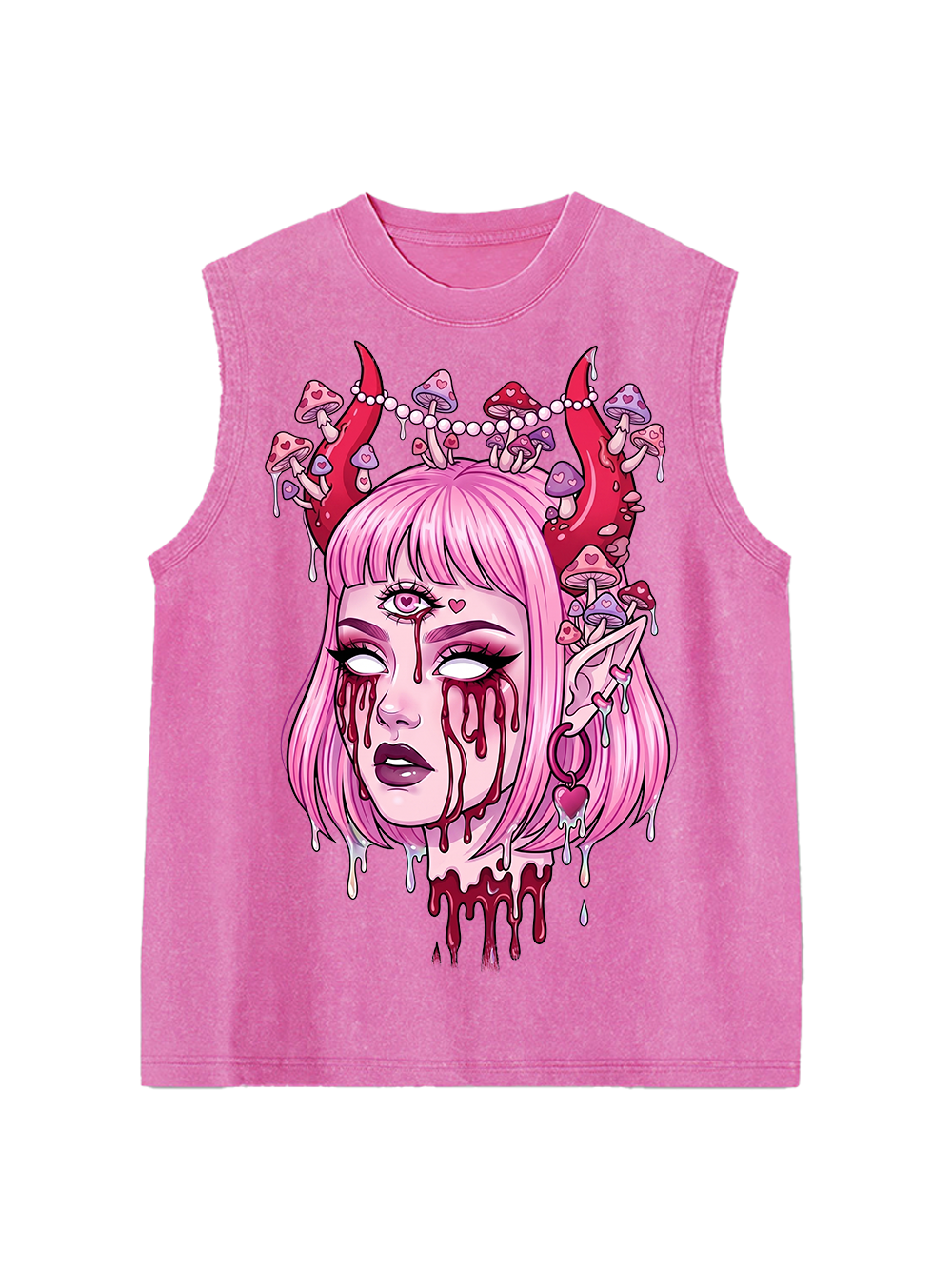 PINK DEMON GIRL SHROOM WASHED TANK TOP