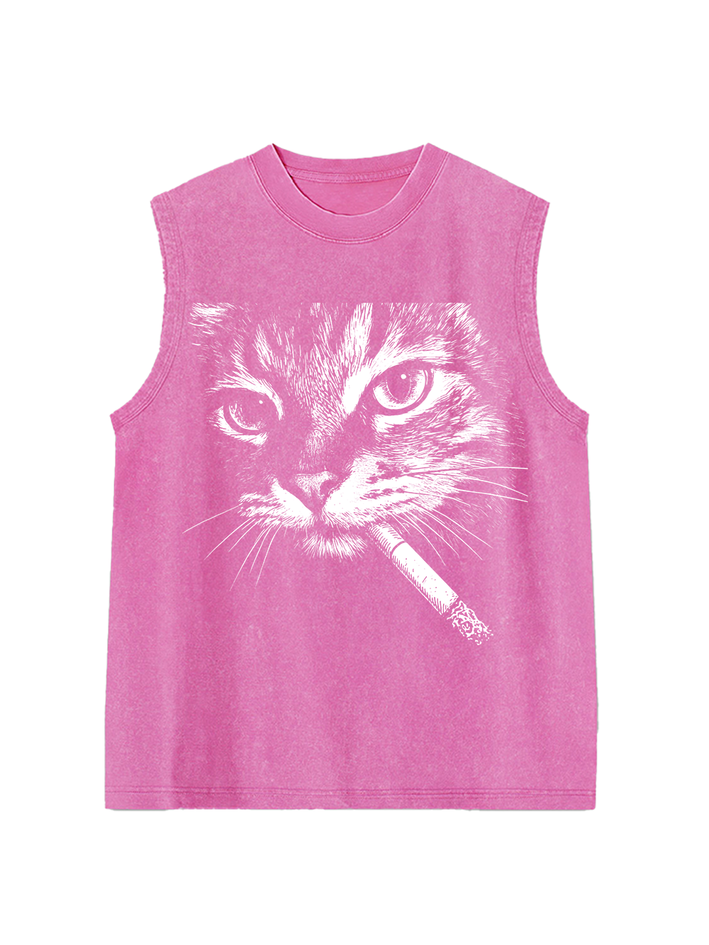 CAT WITH CIGARETTE WASHED TANK TOP