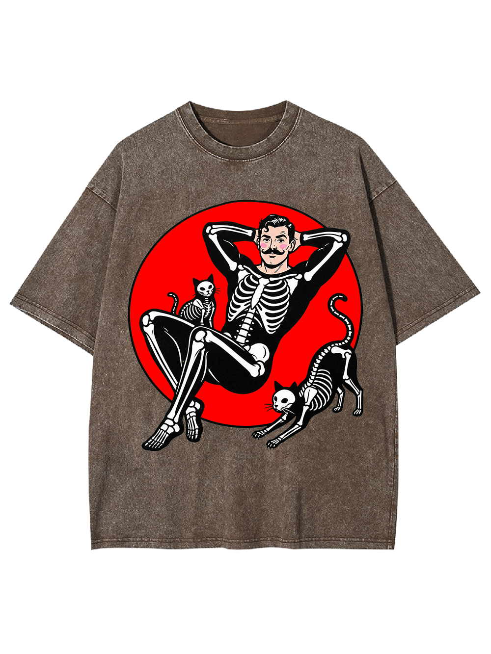 SKELETON QUEEN WITH CATS WASHED TSHIRT