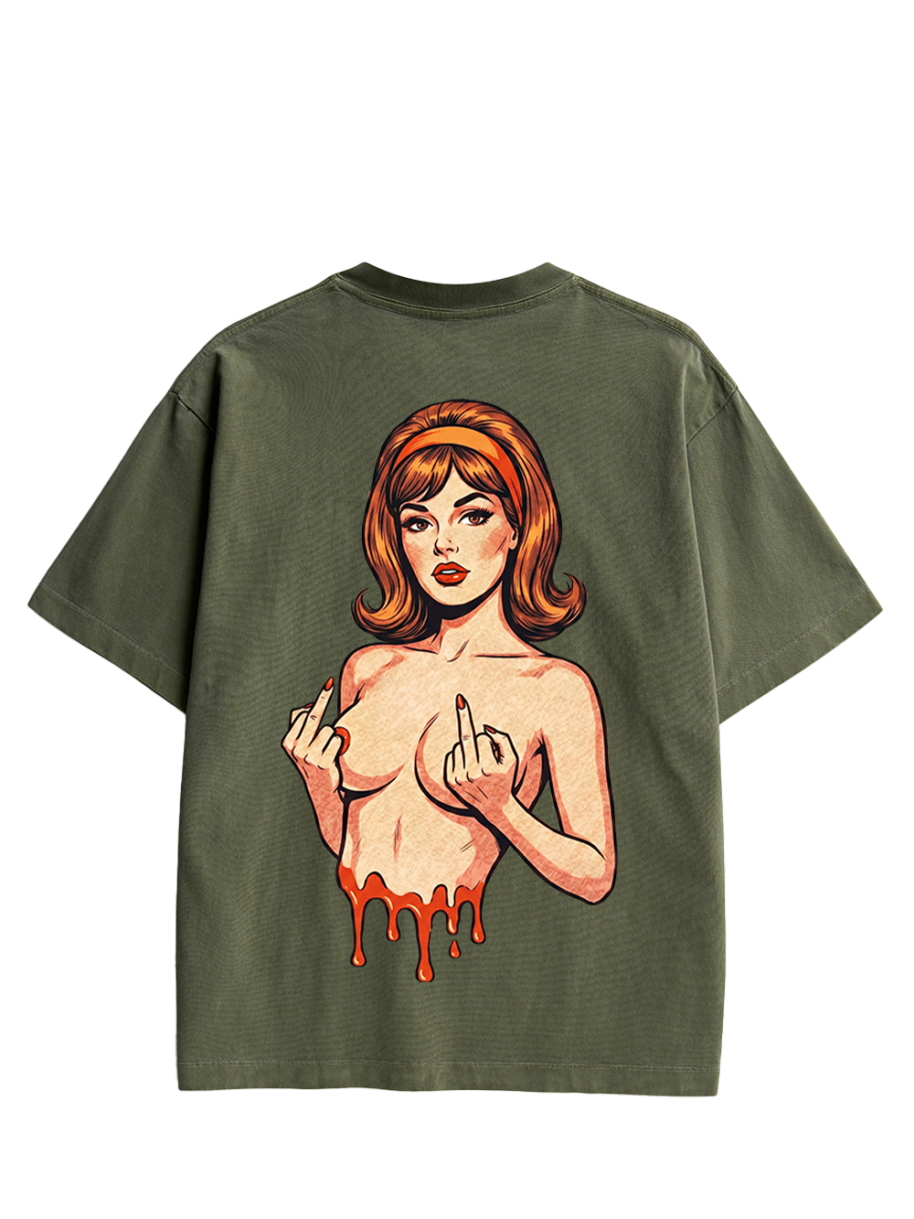 DRIPPING PIN-UP MIDDLE FINGER AAA DOUBLE SIDED PRINT WASHED TSHIRT