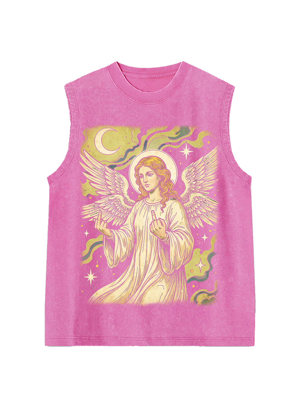 REBELLIOUS ANGEL MIDDLE FINGER WASHED TANK TOP