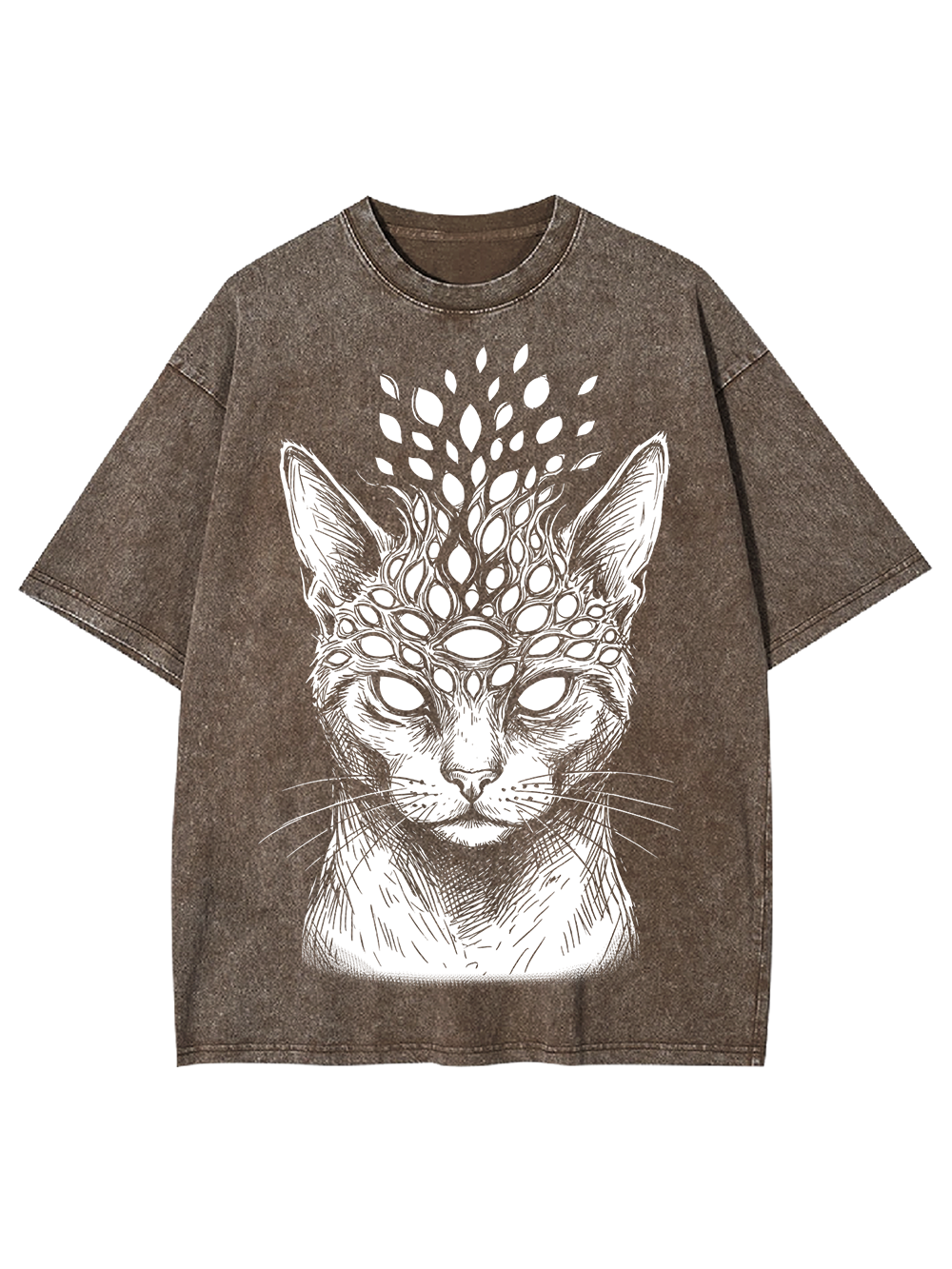 MYSTIC CAT SKULL ILLUSION WASHED TSHIRT