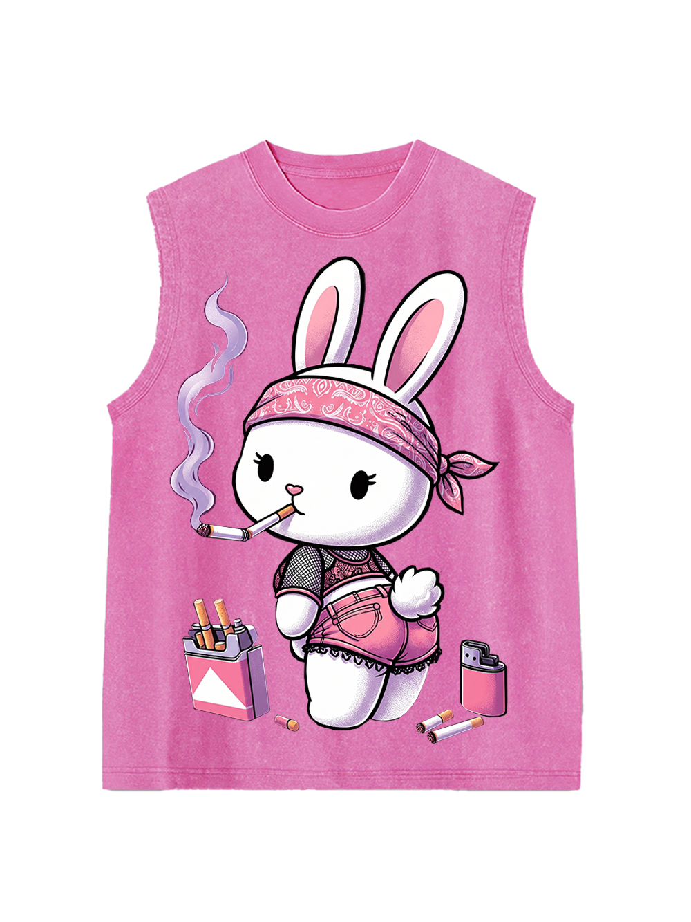 PINK SMOKING BUNNY STYLE MESH JERSEY AAA WASHED TANK