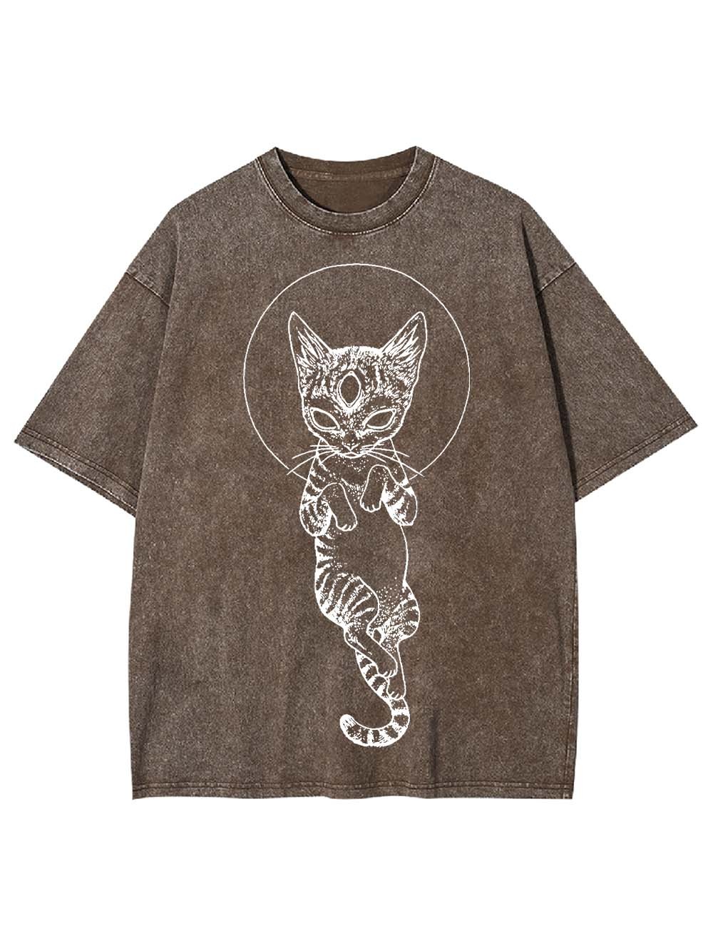 Mystical Third-Eye Cat Washed Tshirt-ClassyOutlaw Sale
