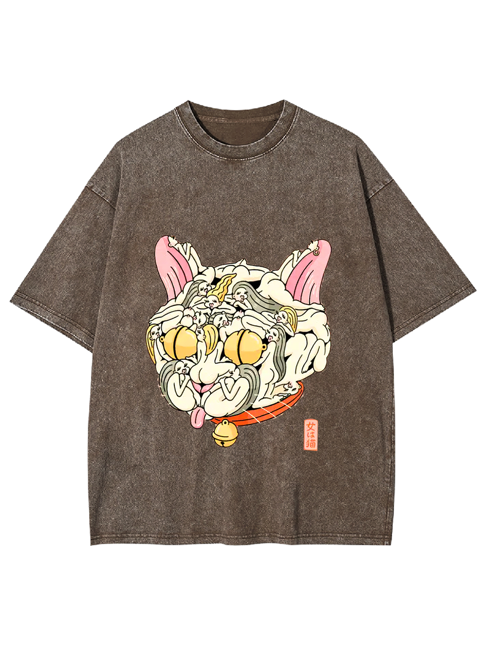Cat of Many Faces Washed Tshirt