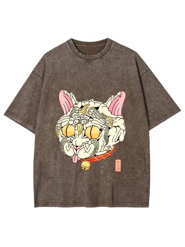 Cat of Many Faces Washed Tshirt