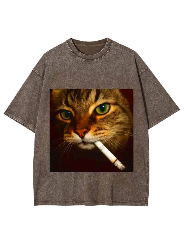 Smoking Cat Washed Tshirt