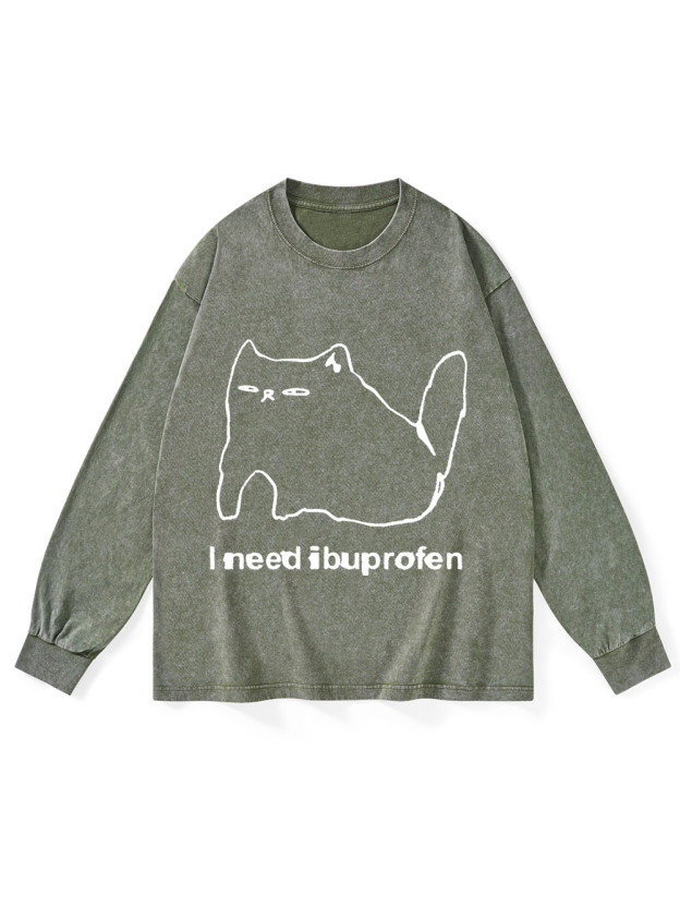 Ibuprofen Cat Washed Long-Sleeve Tshirt