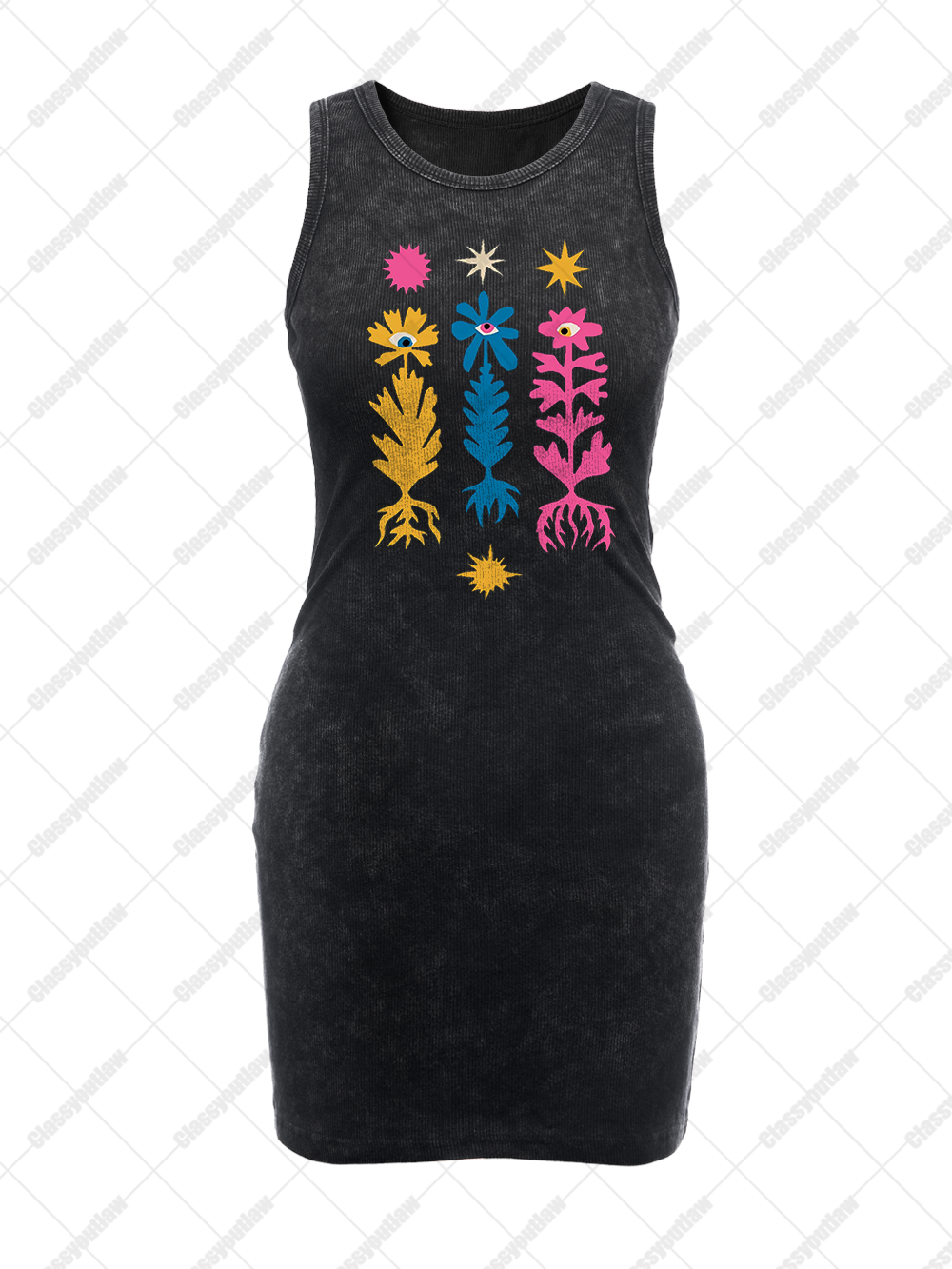 FLOWER VINTAGE BODYCON TANK DRESS