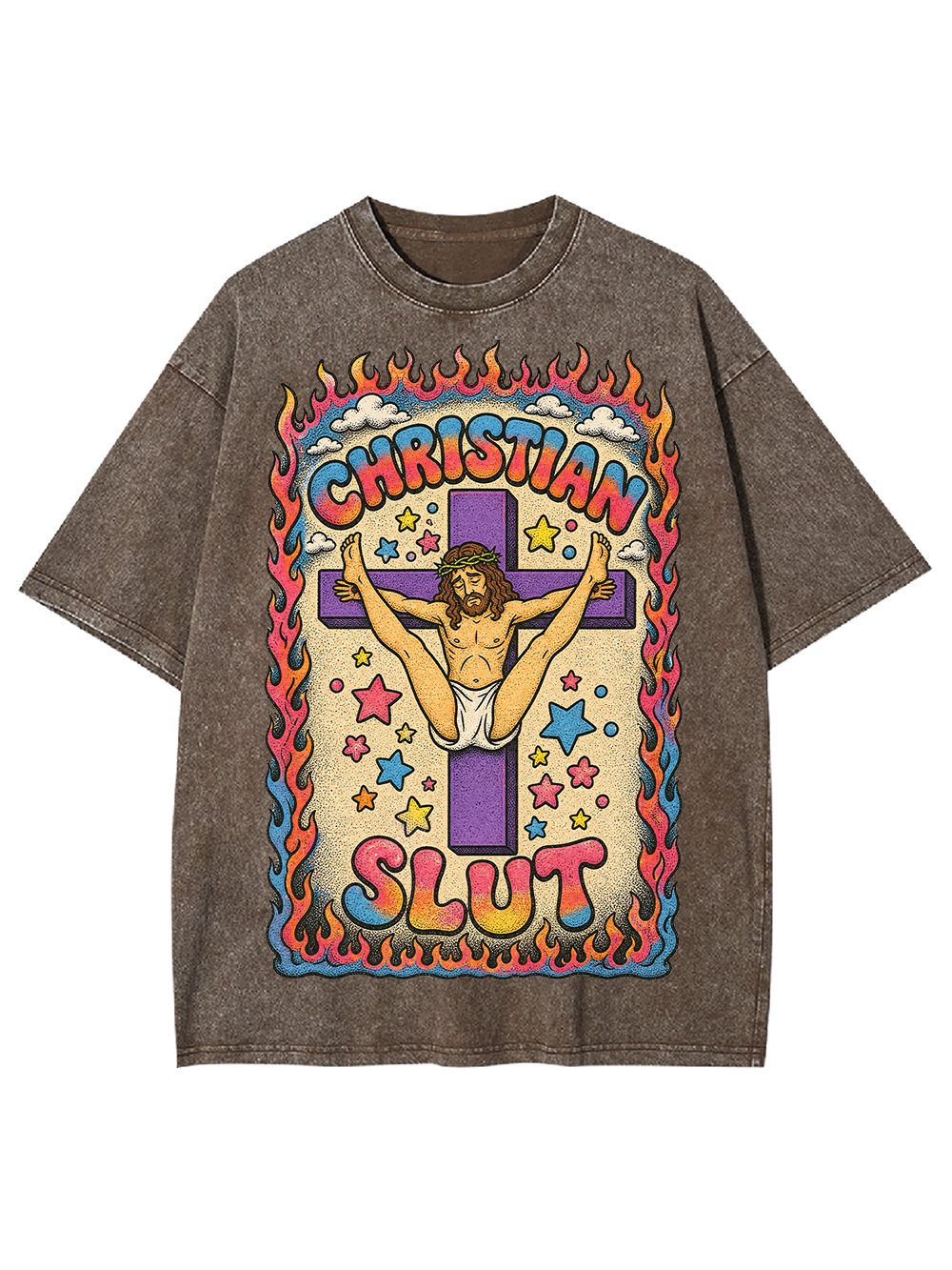 FLAMING CROSS SLUT AAA WASHED TSHIRT