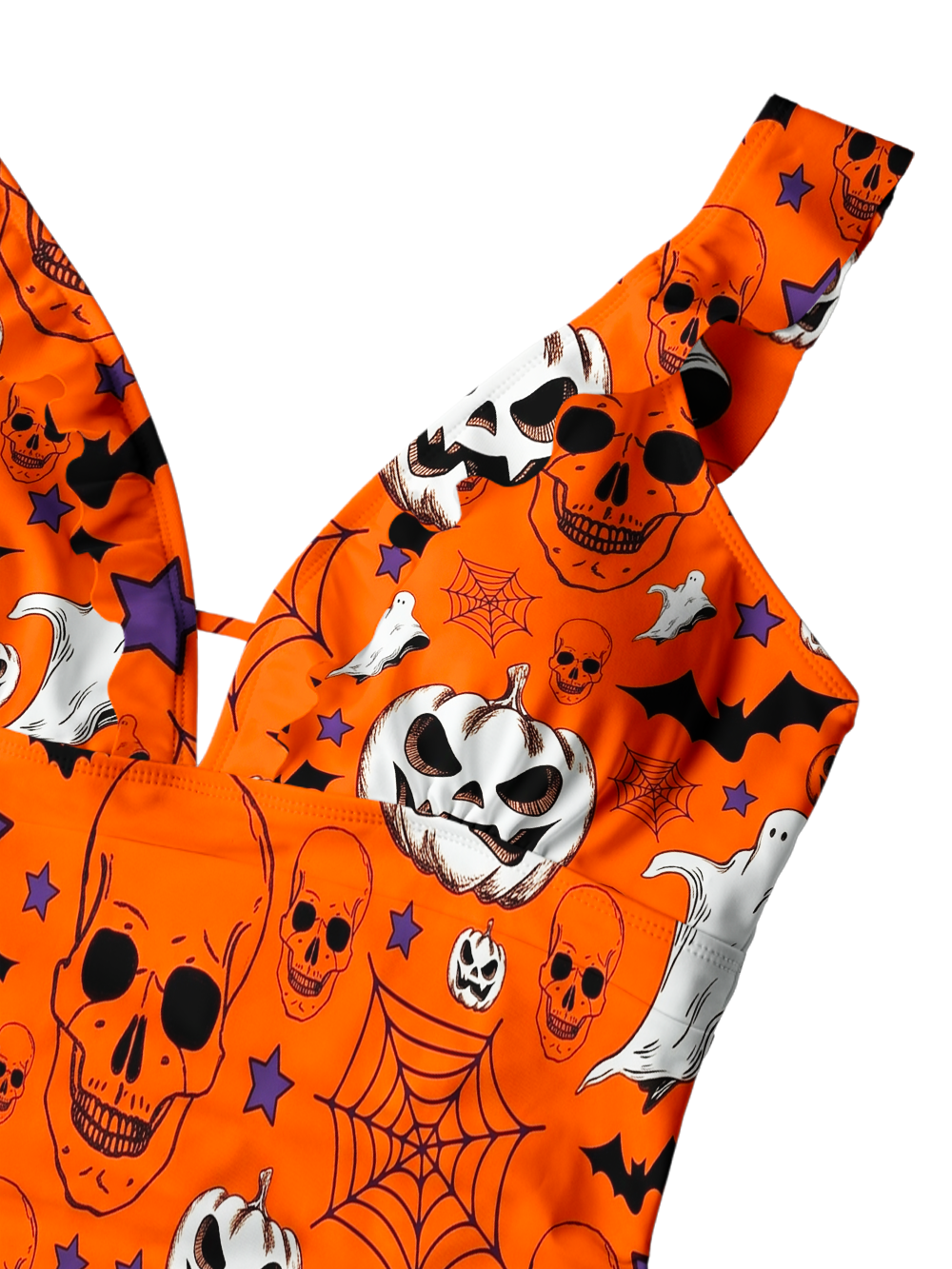 HALLOWEEN SKULL V-NECK ONE PIECE SWIMSUIT