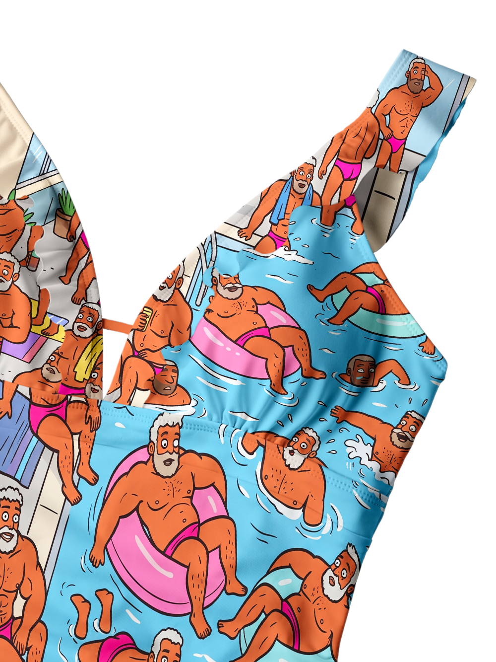 MUSCULAR DUDES POOL PARTY V-NECK ONE PIECE SWIMSUIT