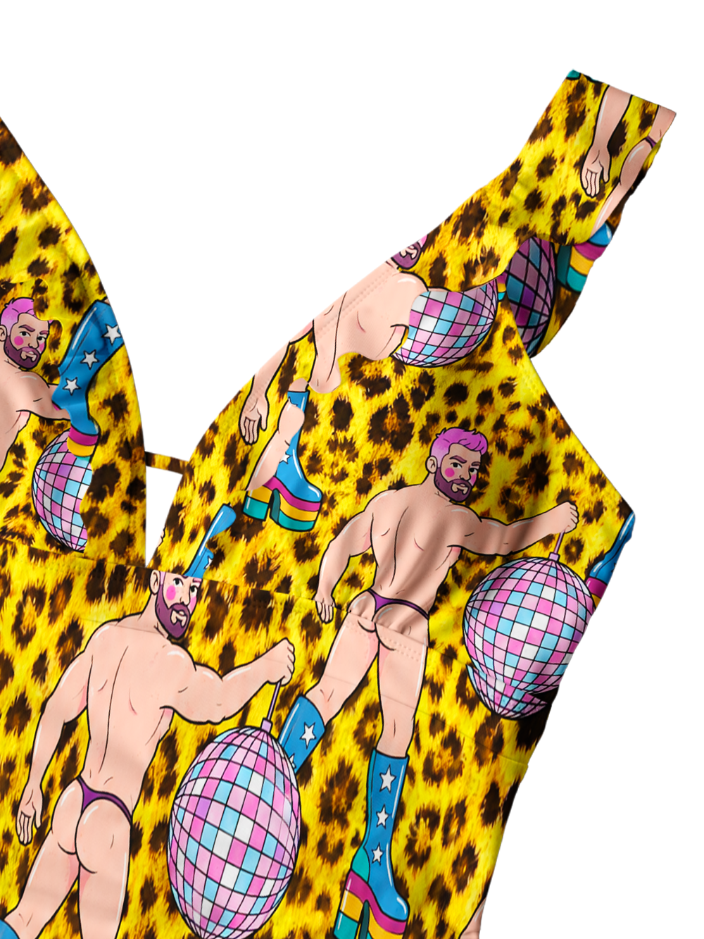 DISCO BEEFCAKE V-NECK ONE PIECE SWIMSUIT