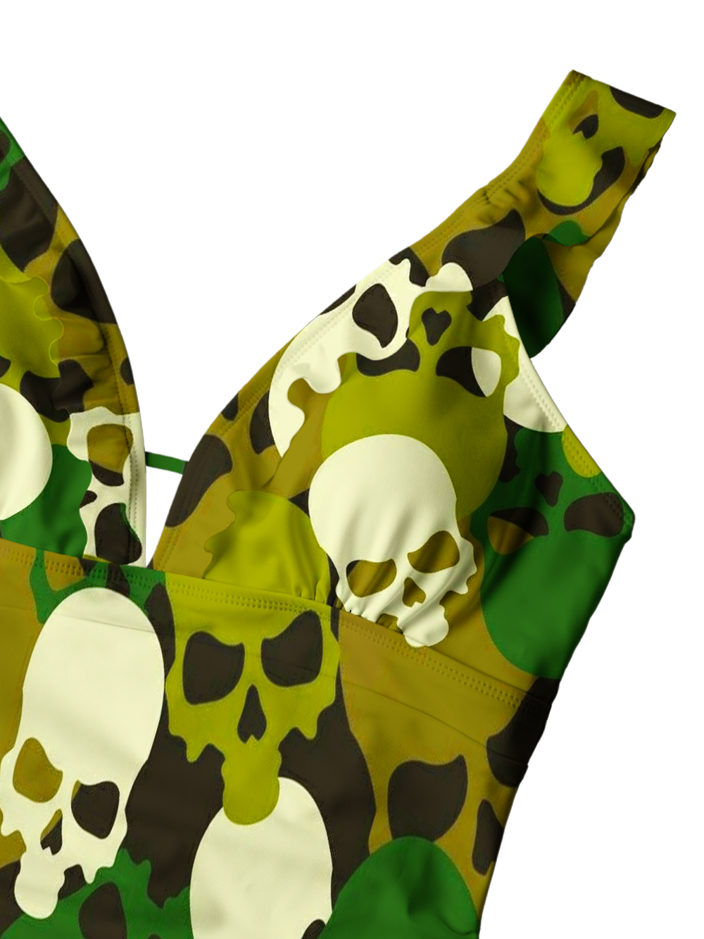 GREEN SKULL V-NECK ONE PIECE SWIMSUIT