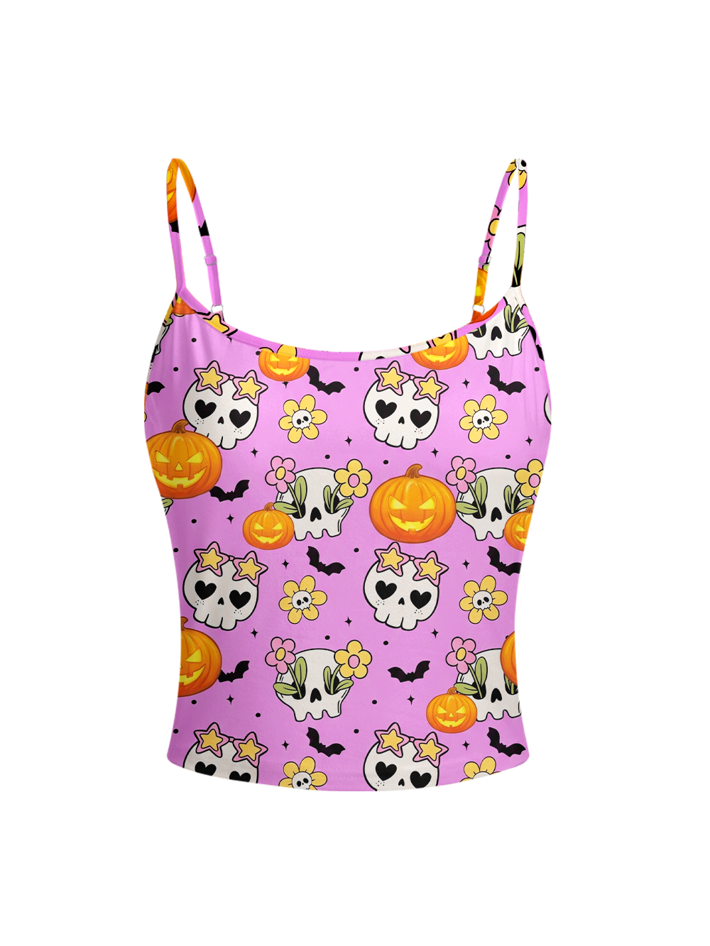 GOTH HALLOWEEN FULL-PRINT SPAGHETTI-STRAP TOP