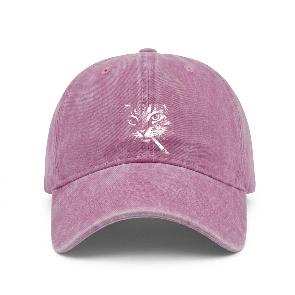 CAT WITH CIGARETTE WASHED VINTAGE BASEBALL CAP