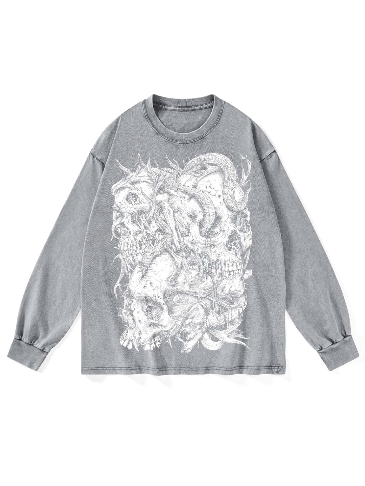 Skulls Washed Long-Sleeve Tshirt-ClassyOutlaw