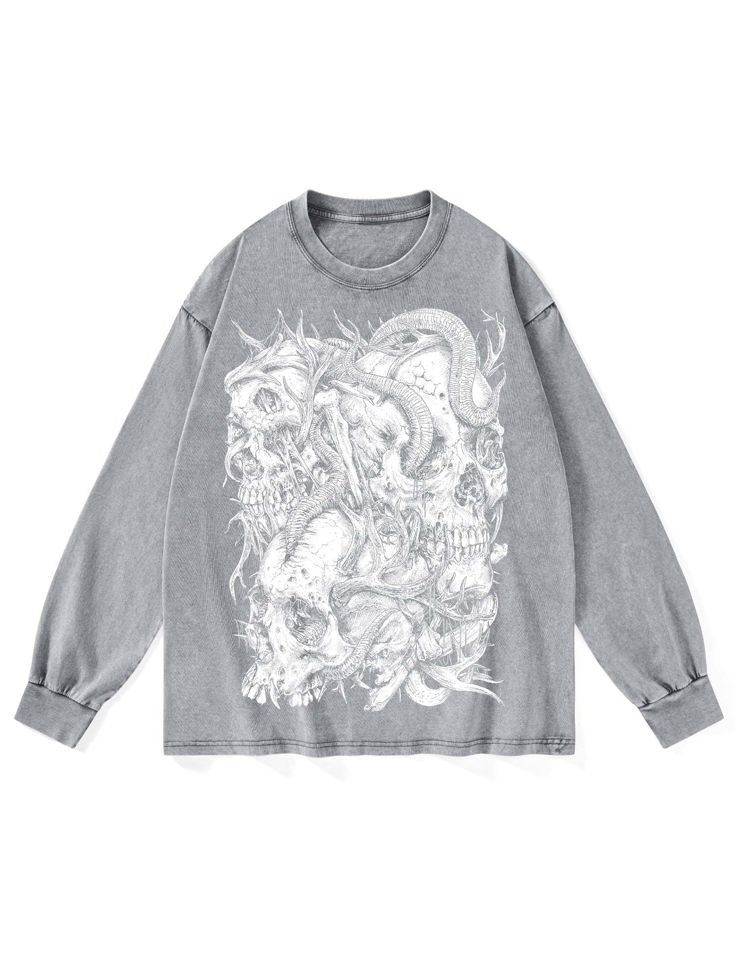 Skulls Washed Long-Sleeve Tshirt-ClassyOutlaw