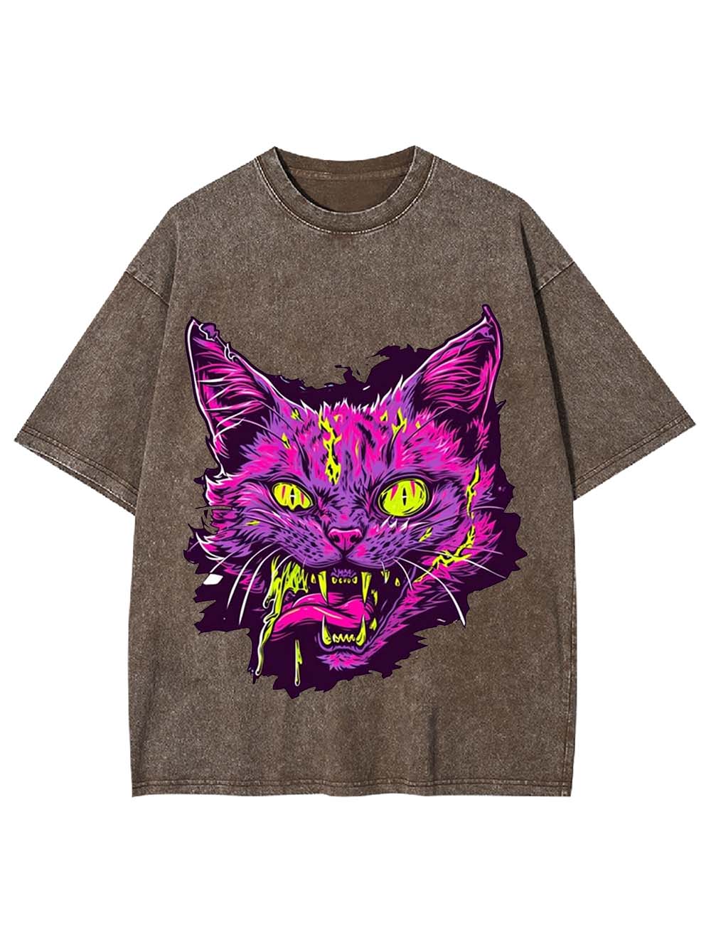 Neon Fury Cat Washed Tshirt