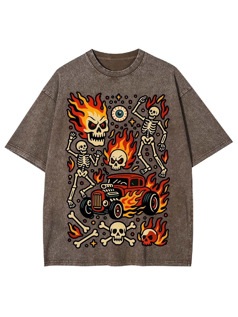 Flaming Skeleton Ride Washed Tshirt