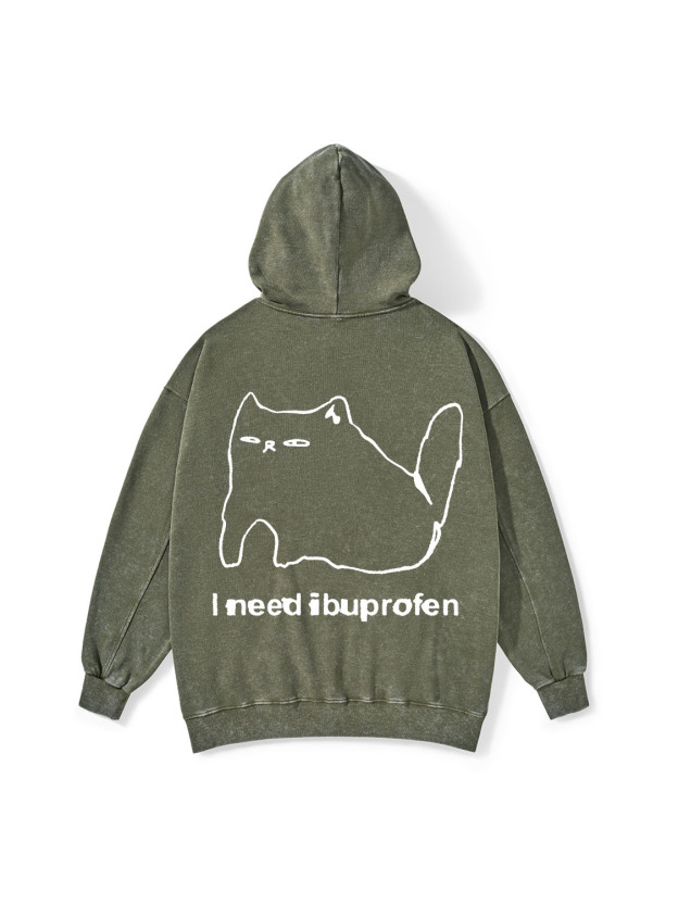 Ibuprofen Cat Washed Hoodie