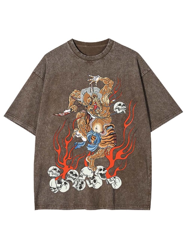 Fiery Demon Warrior Washed Tshirt