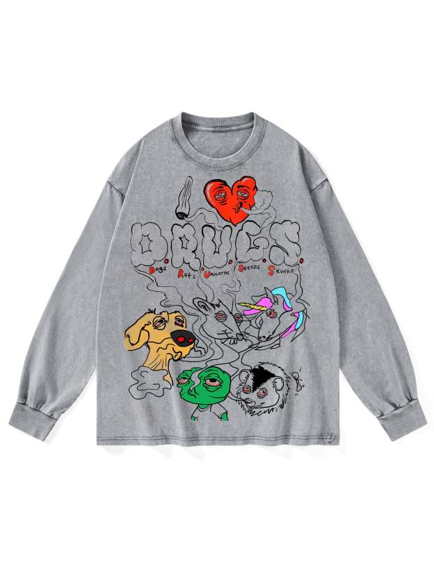 DRUGS WASHED LONG-SLEEVE TSHIRT