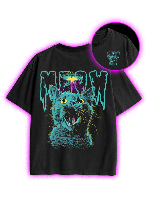 Meowfo Double Sided Print Washed Tshirt
