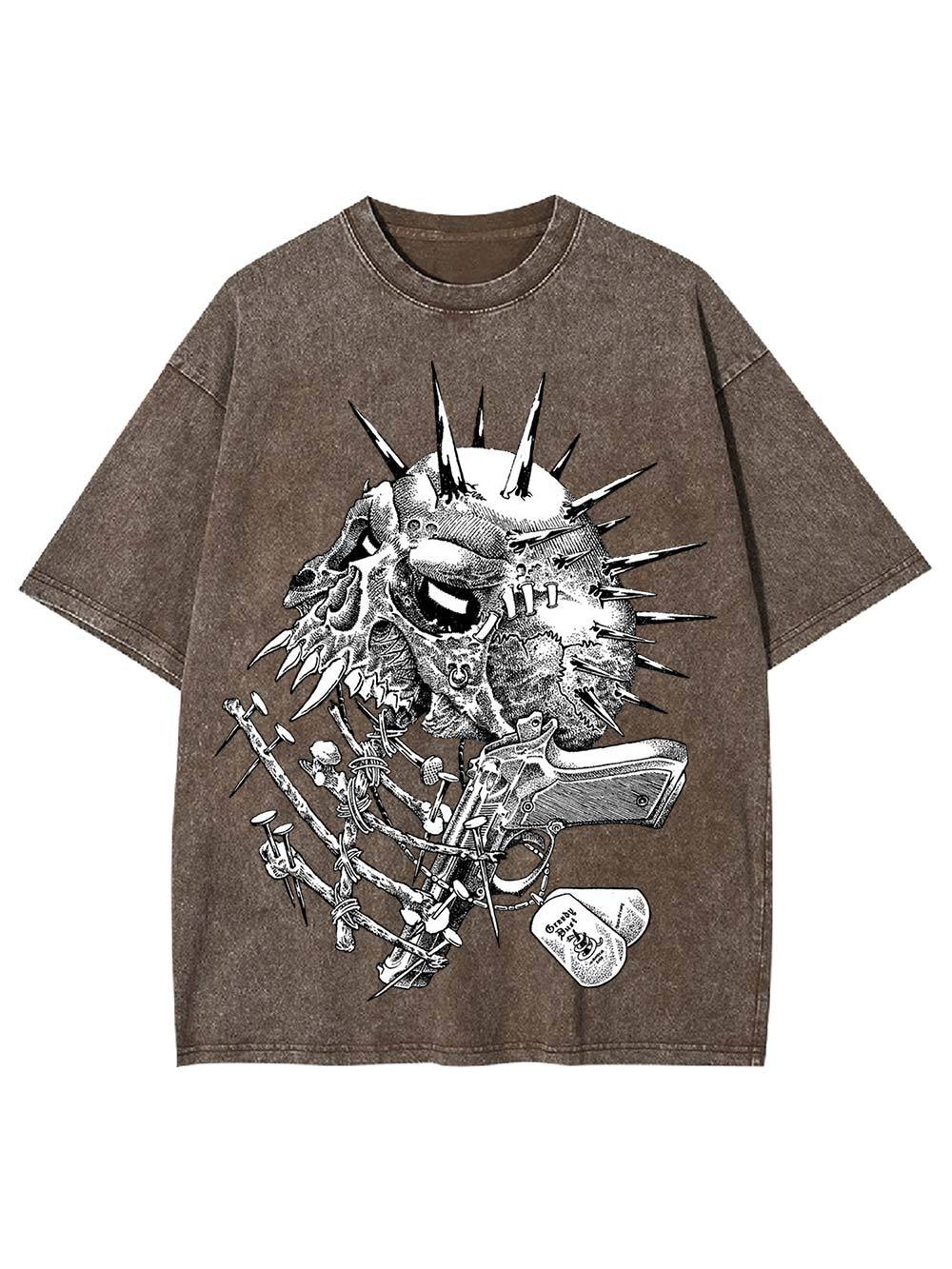 Gun And Skull Washed Tshirt