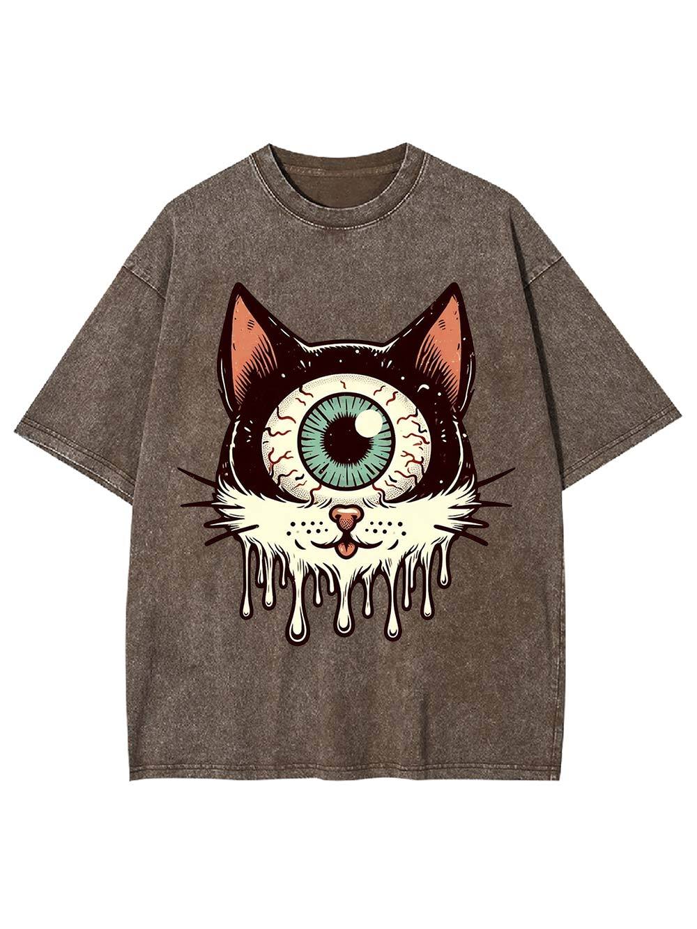 Melting Eyeball Cat Washed Tshirt