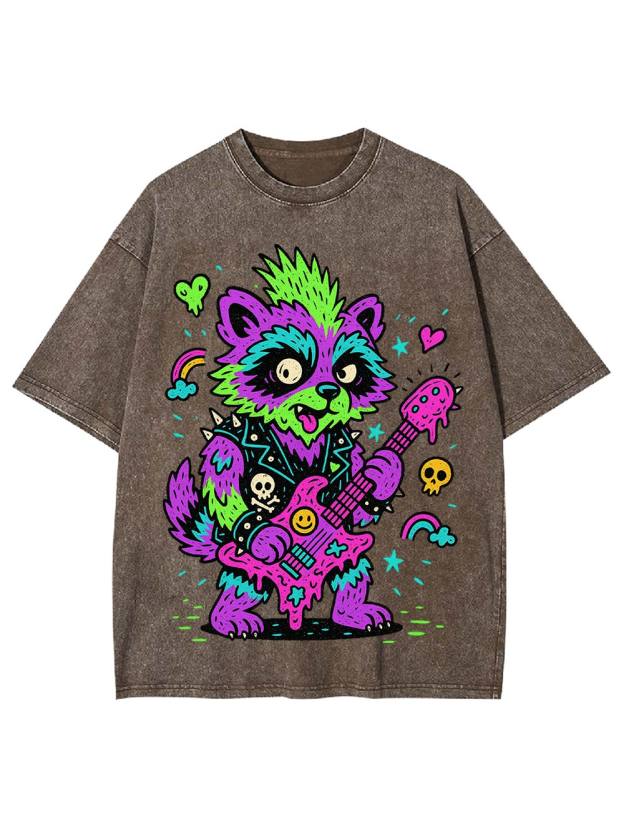 trippy raccoon Washed Tshirt