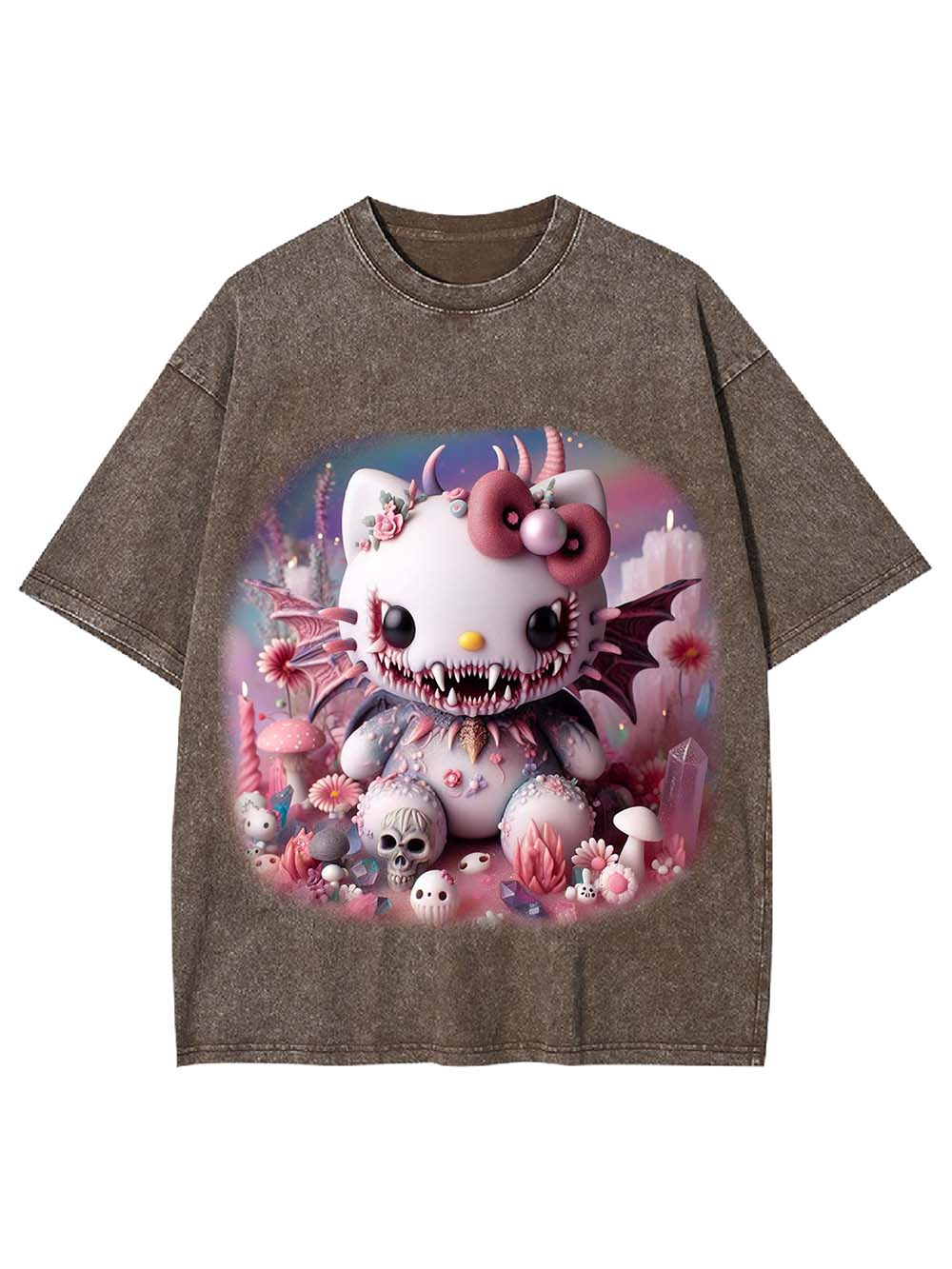 CUTE NIGHTMARE KITTY WASHED TSHIRT