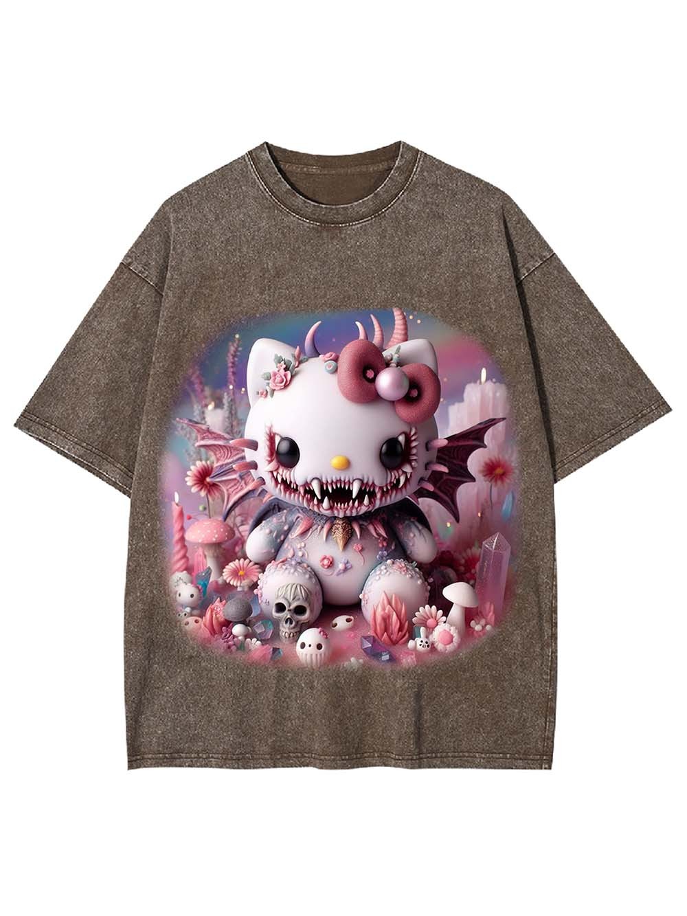 CUTE NIGHTMARE KITTY WASHED TSHIRT